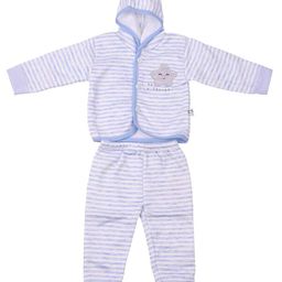 Moms Home Unisex Blue Striped Hooded Organic Cotton Shirt & Pyjamas-image-37