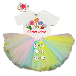 TINY MINY ME Girls Yellow & White Printed Top with Skirt-image-94