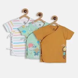 MINI KLUB Infant Boys Pack of 3 Printed Pure Cotton Open-Front Jhabla-image-17