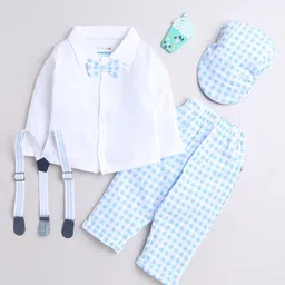BUMZEE Boys Full Sleeves Shirt & Pant Set With Suspender & Cap-34