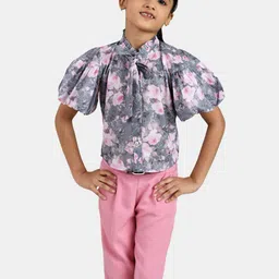 Peppermint Girls Peach-Coloured & Grey Printed Top with Trousers-image-17