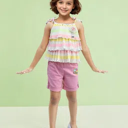 Toonyport Girls Printed Shoulder Straps Top with Shorts-image-12