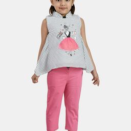 Peppermint Girls Pink Striped Top with Trousers-image-85