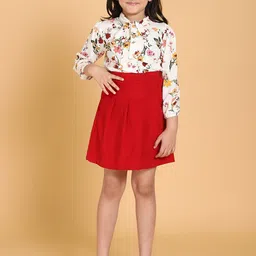 PICCOLO Girls Red & Off White Printed Top with Skirt-image-66