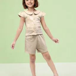 Toonyport Girls Self Design Peter pan Collar Shirt with Shorts-image-32