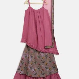 TALES & STORIES Girls Sleeveless Top & Skirt With Dupatta-image-9