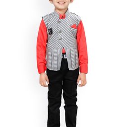 DKGF FASHION Boys Red Printed Shirt with Trousers-image-70