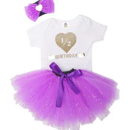 TINY MINY ME Girls Purple & White Printed T-shirt with Skirt-image-70