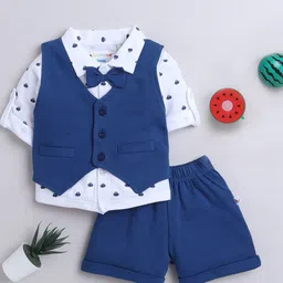 BUMZEE Infant Boys Printed Pure Cotton Shirt With Shorts & Waistcoat Bow-picture-25