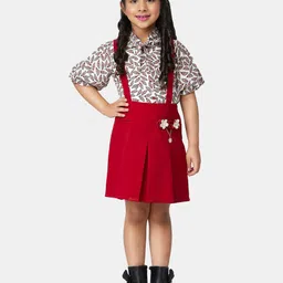 Peppermint Girls Maroon & White Printed Top with Skirt-14