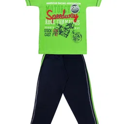 Todd N Teen Boys Green & Navy Blue Printed T-shirt with Pyjamas-8