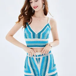 JC Collection Self Design Crop Top With Shorts-image-72