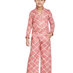 Peppermint Girls Geometric Printed Lapel Collar Top with Trousers-image-21