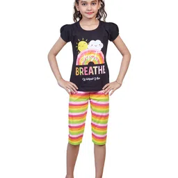 Nottie Planet Girls Black & Yellow Printed Night Suit-image-84