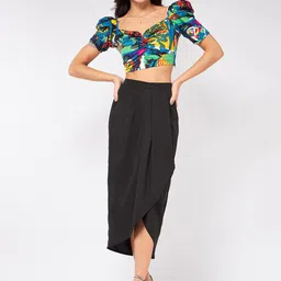 Zima Leto Abstract Printed Top with Dhoti Skirt-image-23