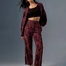 Global Desi Ethnic Motifs Printed Top With Jacket & Trousers-image-41