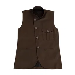 FOURFOLDS Boys Brown Solid Nehru Jacket-image-44