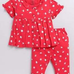 Toonyport Girls Floral Printed Pure Cotton Top With Pyjamas-image-36