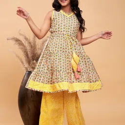 Stylo Bug Girls Printed Empire Gotta Patti Pure Cotton Kurta With Palazzos-image-70