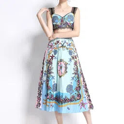 JC Collection Women Blue & Black Printed Top with Skirt-image-75