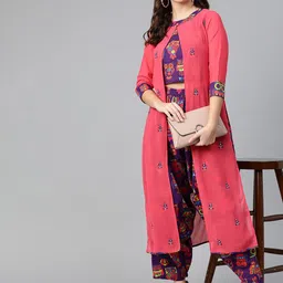 Pannkh Printed & Embroidered Pure Cotton Top With Trousers & Shrug-picture-44