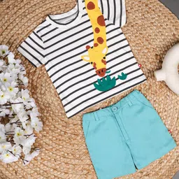 Nino Bambino Kids Printed Pure Organic Cotton T-shirt with Shorts-picture-50
