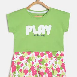 MINI KLUB Girls Typography Printed Pure Cotton Top With Shorts-image-80