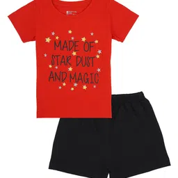 Bodycare Kids Girls Red & Navy Blue Printed Pure Cotton Co-ords Set-image-21