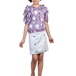 Nottie Planet Girls Purple & White Floral Printed clothing set Set-image-42