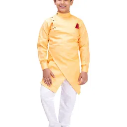 FOURFOLDS Boys Yellow & White Straight Kurta with Pyjama-image-79