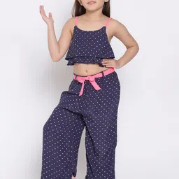 Nauti Nati Girls Navy Blue & Pink Polka Dot Cotton Co-Ord-image-26