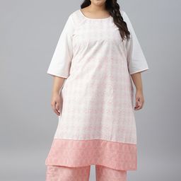 AURELIA Plus Size Floral Printed Pure Cotton Kurta with Trousers-18