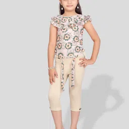 BAESD Girls Conversational Printed Ruffles Detail Tie Ups Top With Capris-image-81