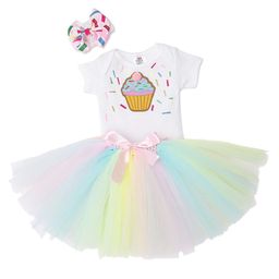 TINY MINY ME Girls White & Multicoloured Printed T-shirt with Skirt-1