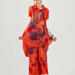 JC Collection Ethnic Motifs Printed Shirt Collar Tunic With Palazzos Co-Ords-5