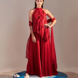 ONE KNOT ONE Asymmetric Tunic With Flared Sharara Set-picture-8