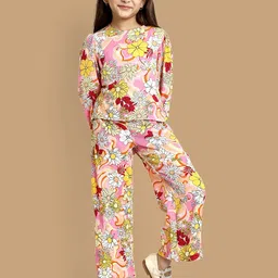 YK Girls Floral Printed Round Neck Top with Palazzos-image-32