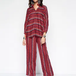 Global Desi Striped Mandarin Collar Tunic With Trouser-image-48