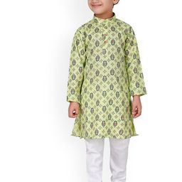 FOURFOLDS Boys Green Ethnic Motifs Printed Kurta with Pyjamas-picture-6