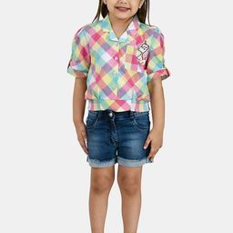 Peppermint Girls Pink & Blue Printed Shirt with Shorts-image-83