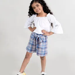 Fairies Forever Girls White & Blue Top with Checked Shorts-image-30
