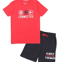 Masculino Latino Kids Boys Red And Black Typography Print Pure Cotton T Shirt With Shorts-picture-28