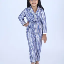 Little Musketeer Girls Blue & White Striped Top with Pyjamas-image-75