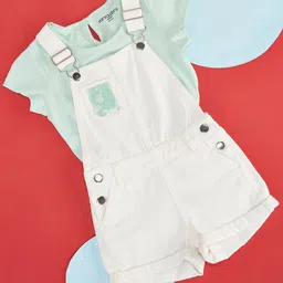 Pantaloons Junior Girls Sequin Embellished Straight Leg Cotton Dungaree With T-Shirt-image-37