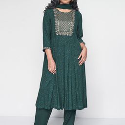 Global Desi Embroidered Kurta with Palazzos & With Dupatta-image-72