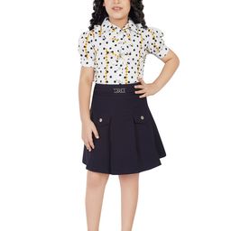 Peppermint Girls Polka Dots Printed Ruffled Shirt with Skirt-image-60