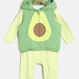 MINI KLUB Infant Boys Striped Round-Neck Pure Cotton Rompers With Jacket-image-13