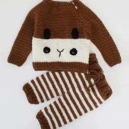 Woonie Unisex Kids Brown & White Handmade Top with Pyjamas-21