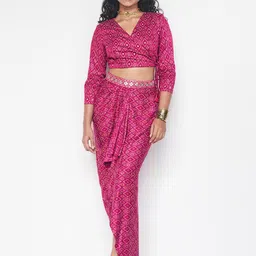 Global Desi Printed V-Neck Top & Skirt-image-51