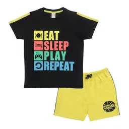 Clothe Funn Boys Typography Printed Pure Cotton T-shirt With Shorts-image-76